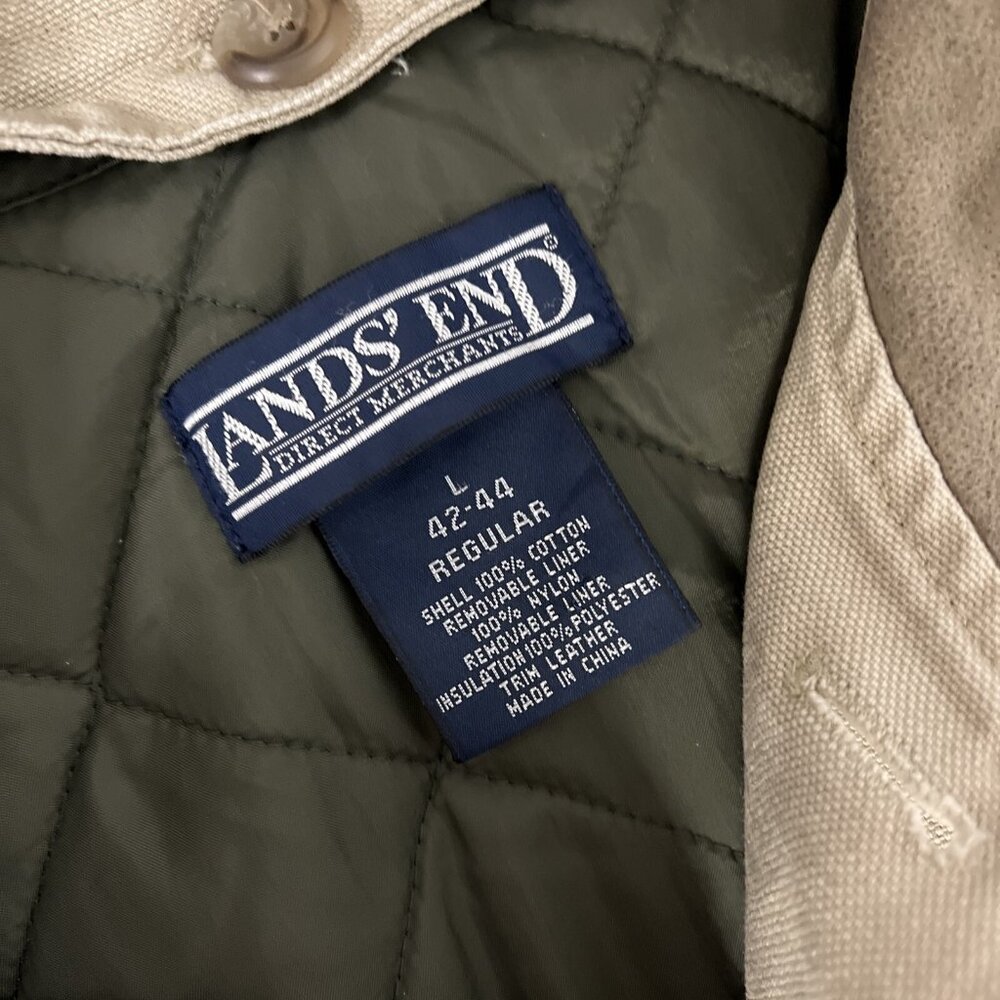 Lands End Mens Tan Quilted Lined Jacket Cotton Shell Removable Liner L 42-44 - Picture 6 of 12